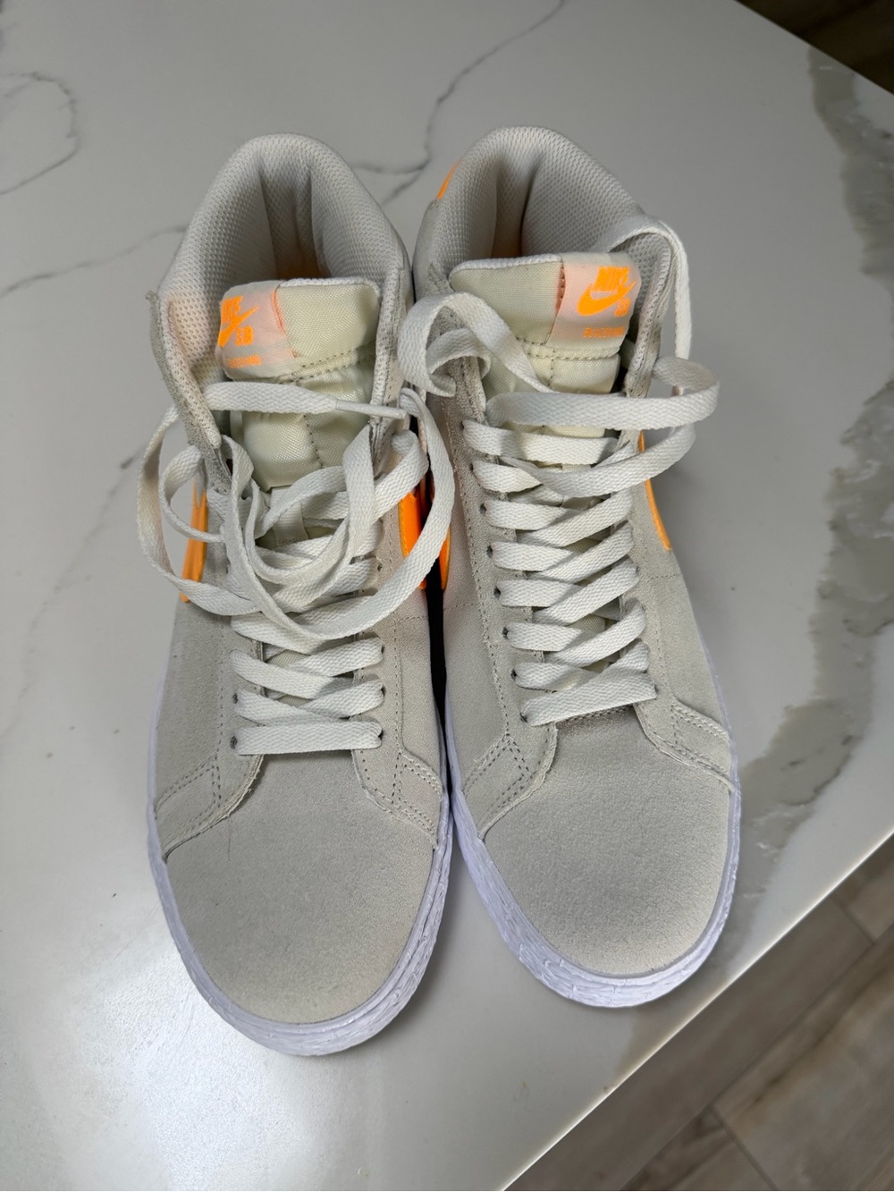 Nike Mid-Top Sneakers in Cream with Bright Orange Swoosh - Picture 5 of 5